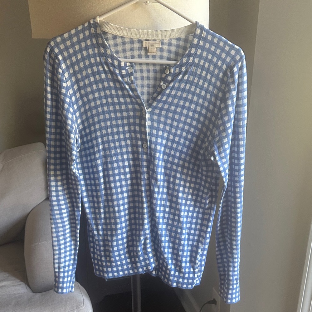 J. Crew Blue and White Checkered Cardigan